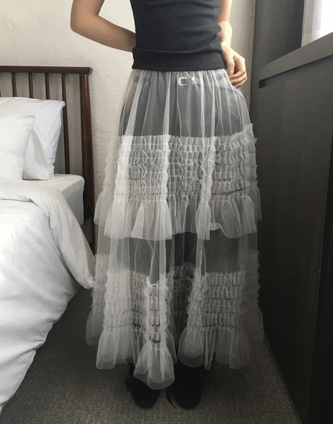 허니 프릴 레이어드 롱 스커트 - 2 color