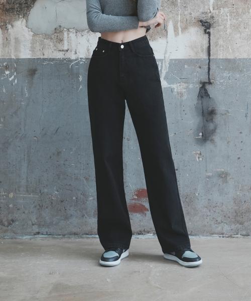 [기모][-6cm 숏버전 추가] W50 와이드 데님 팬츠_다크블랙