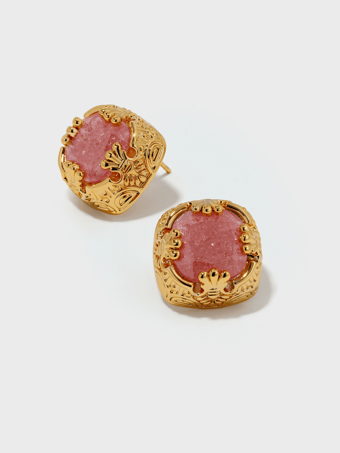 Square Pink Crack Stone Studs