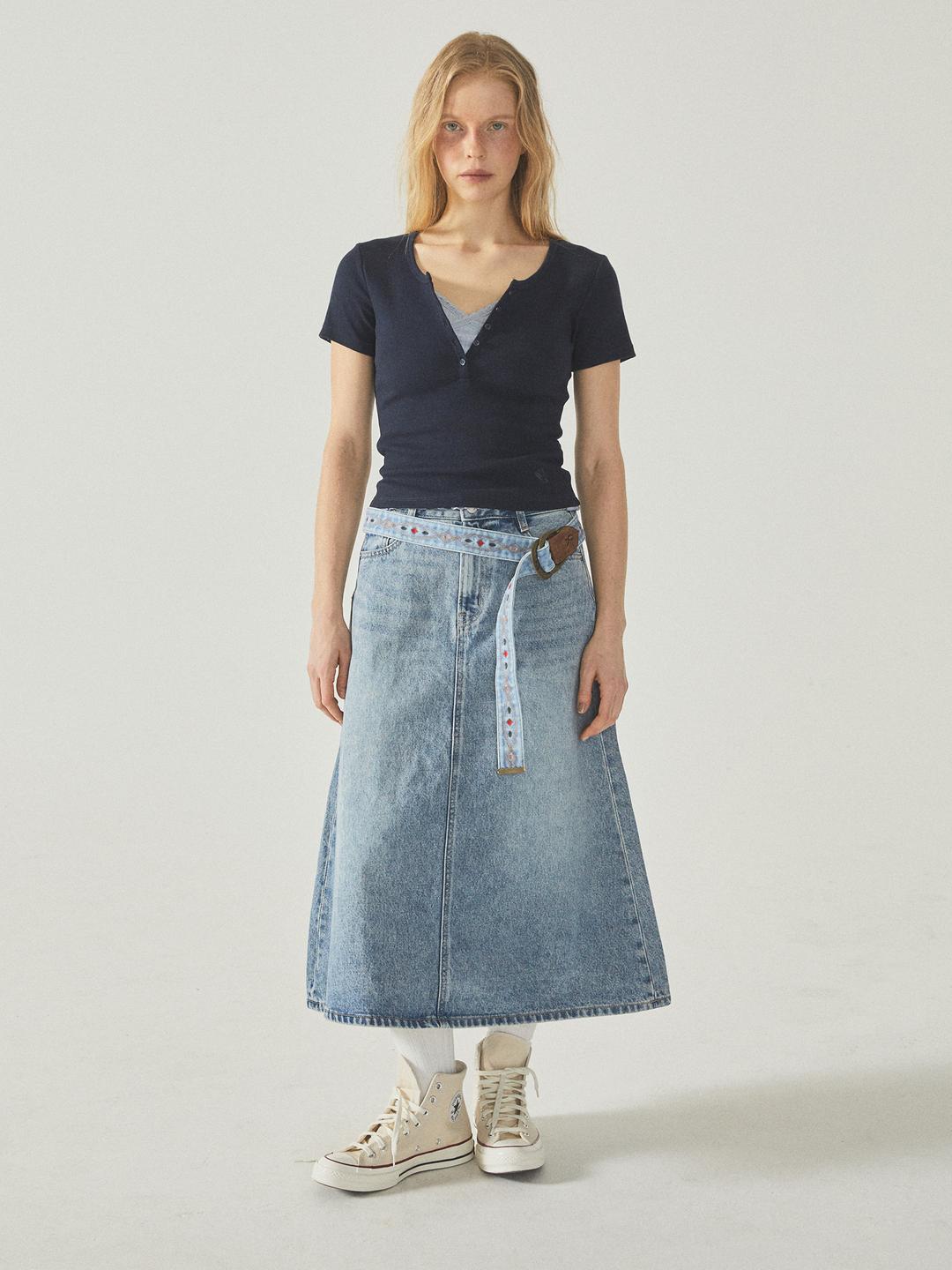 Long Denim Cargo Skirt