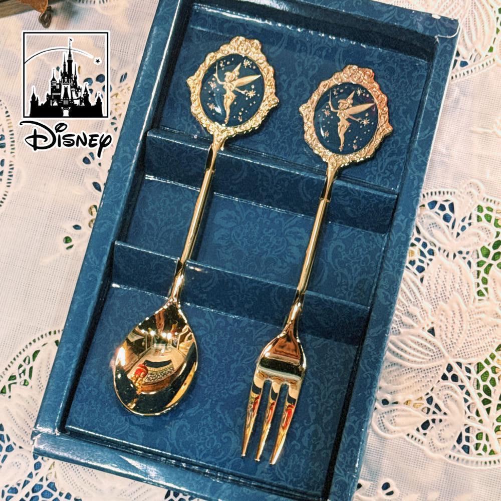 [Disney] 디즈니랜드 도쿄 호텔 금도금 팅커벨 티스푼&티포크 SET