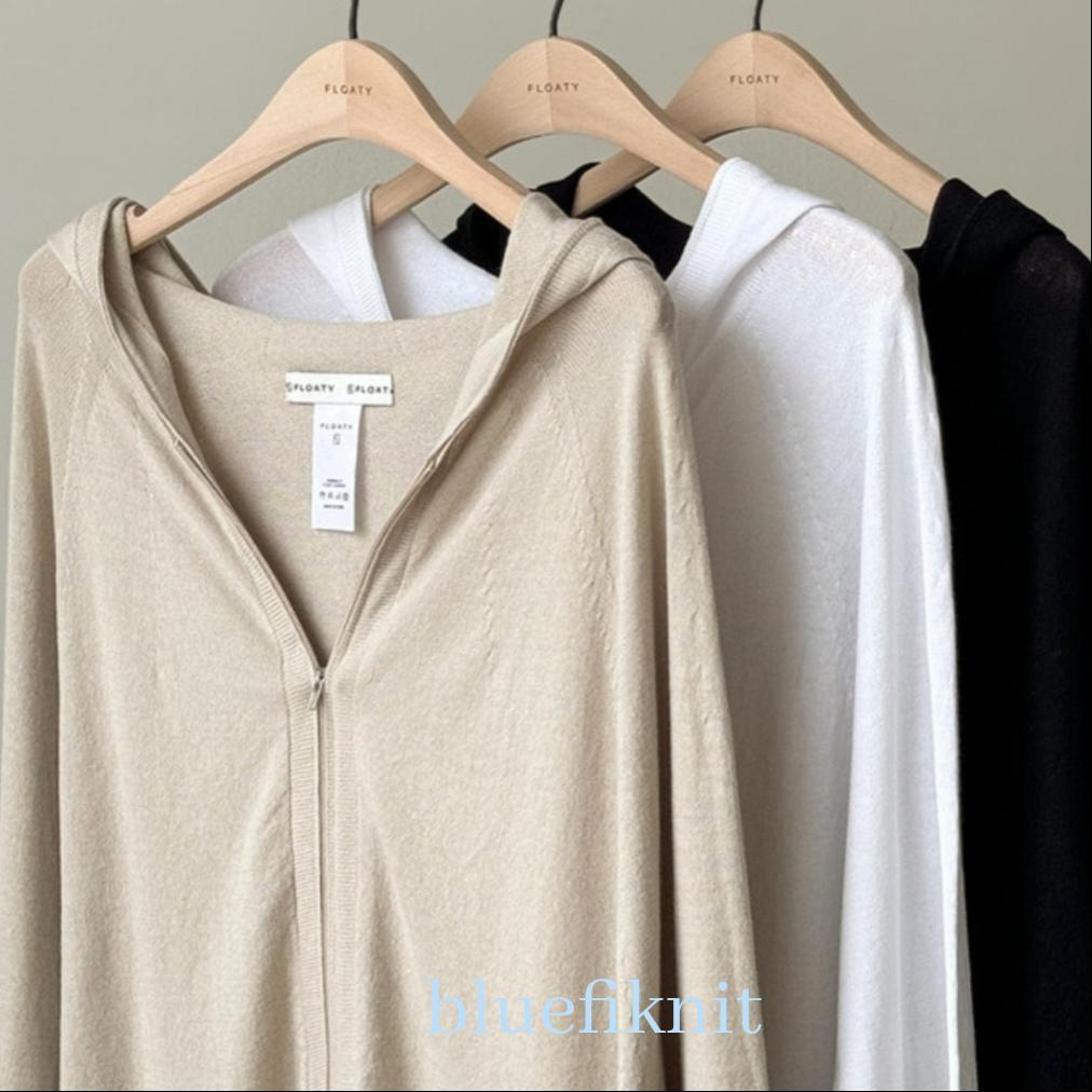 블루파이 ft 봄 여름 후드 루즈핏 집업 니트가디건 홀가먼트 바비 면 긴팔 베이지 화이트 블랙