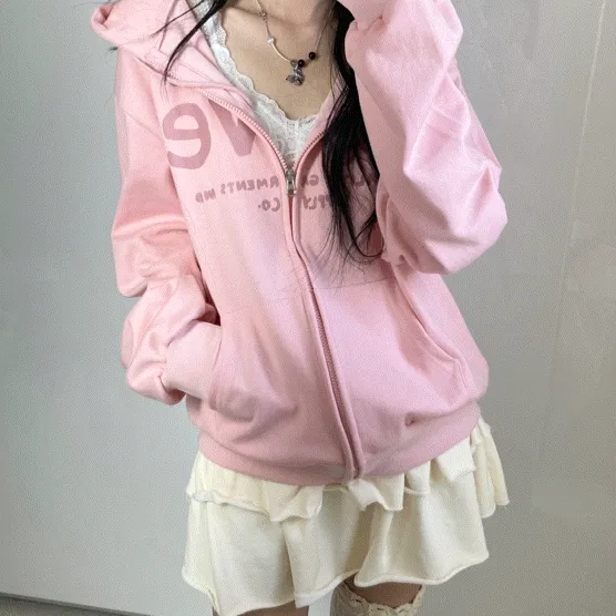 [캐주얼/y2k] 러브 플라워 캐주얼 여리 루즈핏 스쿨룩 개학룩 y2k 레터링 오버 루즈핏 후드집업 3color