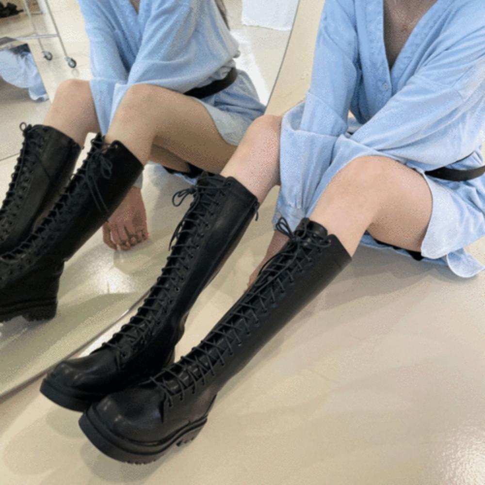 초경량 오버아웃솔 레이스업 투박 워커 롱부츠 (1color/4.5cm)