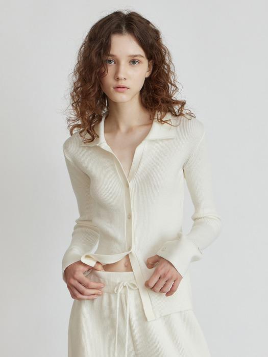 리브드 카라 버튼 가디건 셋업 IV