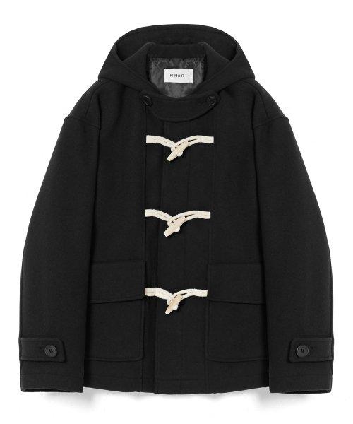 울(WOOL) 후드 더플 하프 코트_블랙