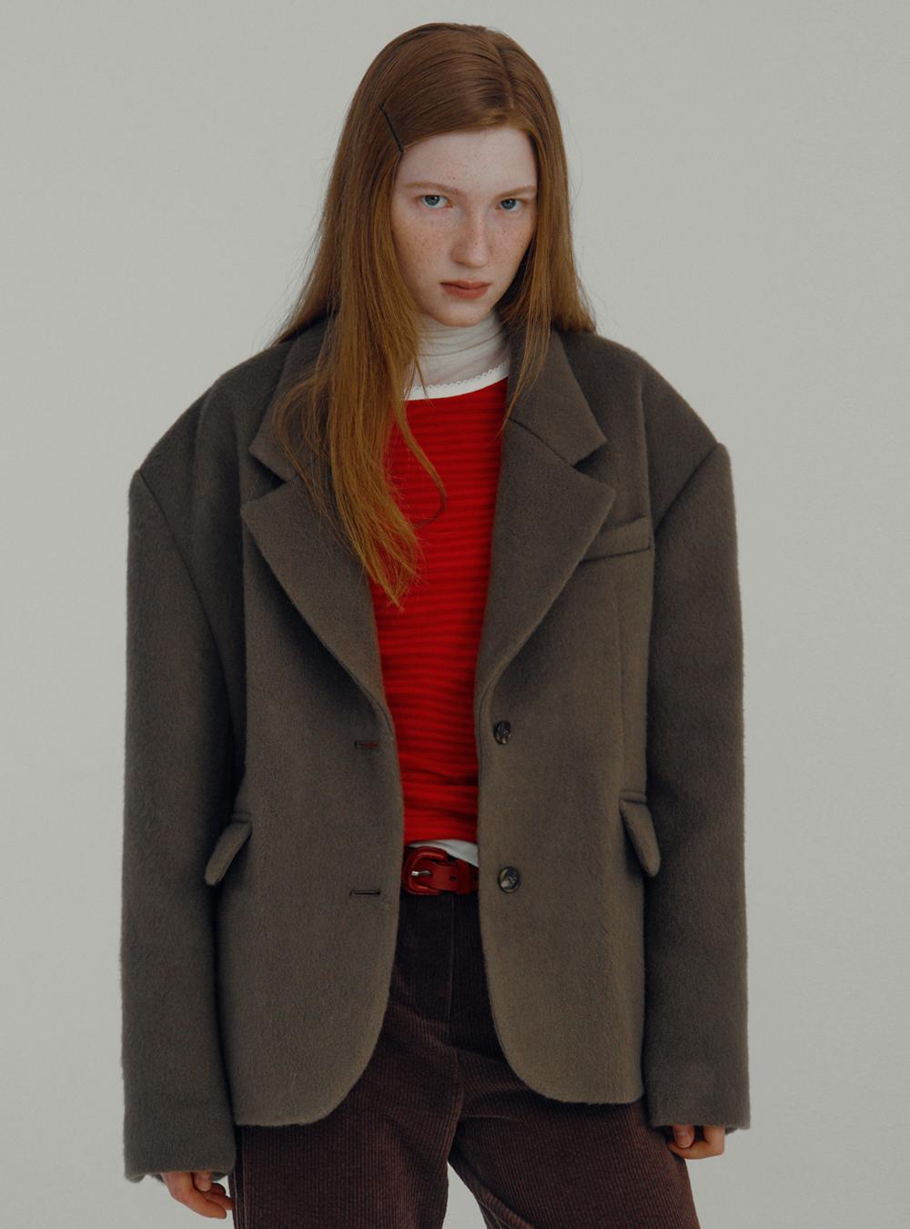 Wool classic blazer half coat . khaki brown