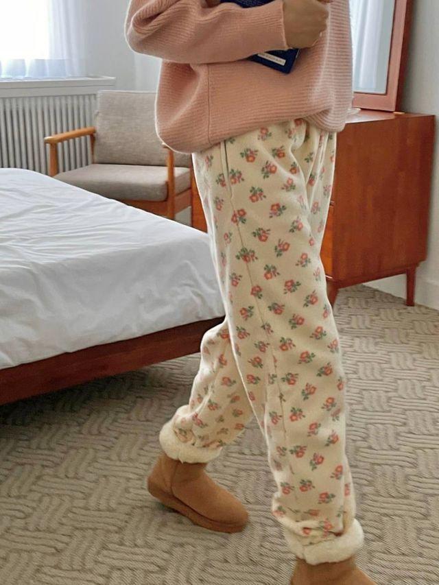 (5color)후리스 수면 파자마 플라워 꽃 고쟁이 촌캉스 캠핑룩 잠옷 바지