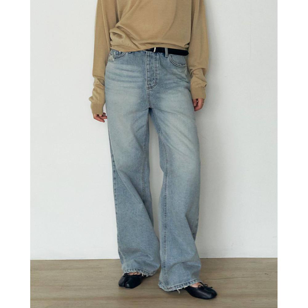 24FW Wearable 웨어러블 데미지 워싱 와이드 데님 팬츠 (medium blue)