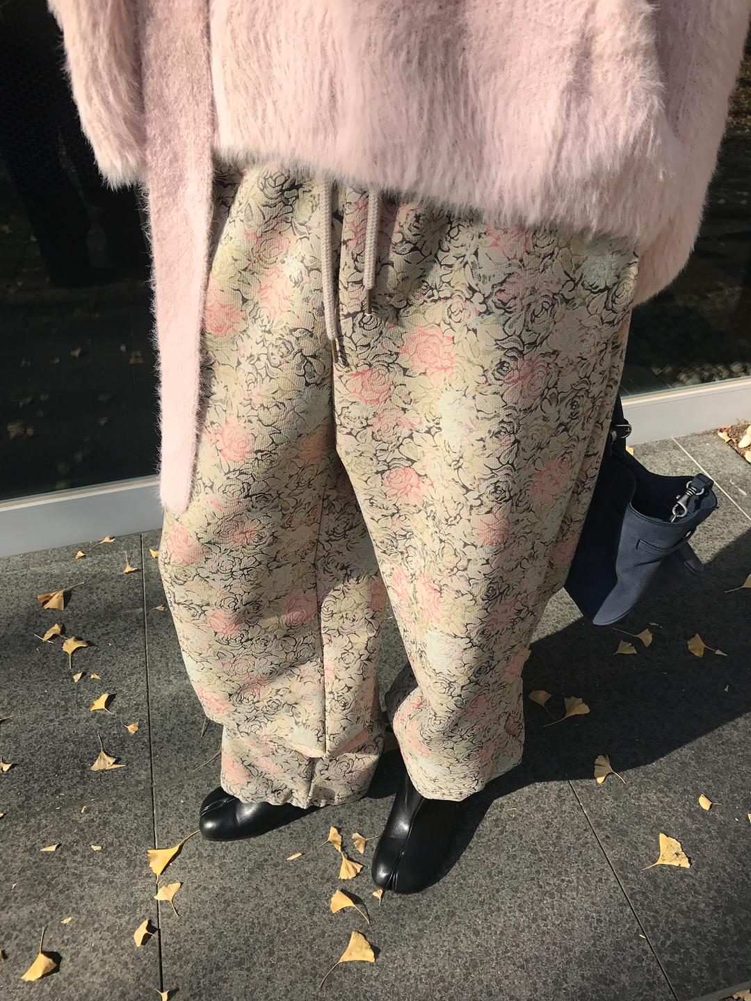 Jacquard Rose Banding Pants, Vintage Pink (2c)