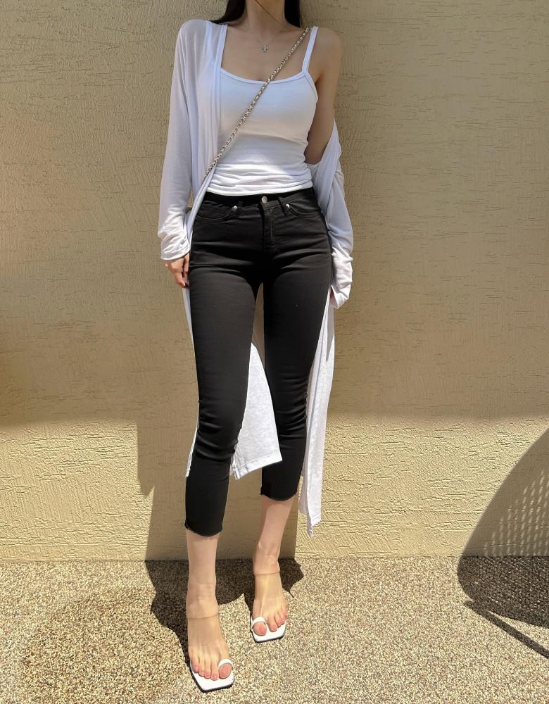 여름스키니진 7부스키니진 블랙화이트진