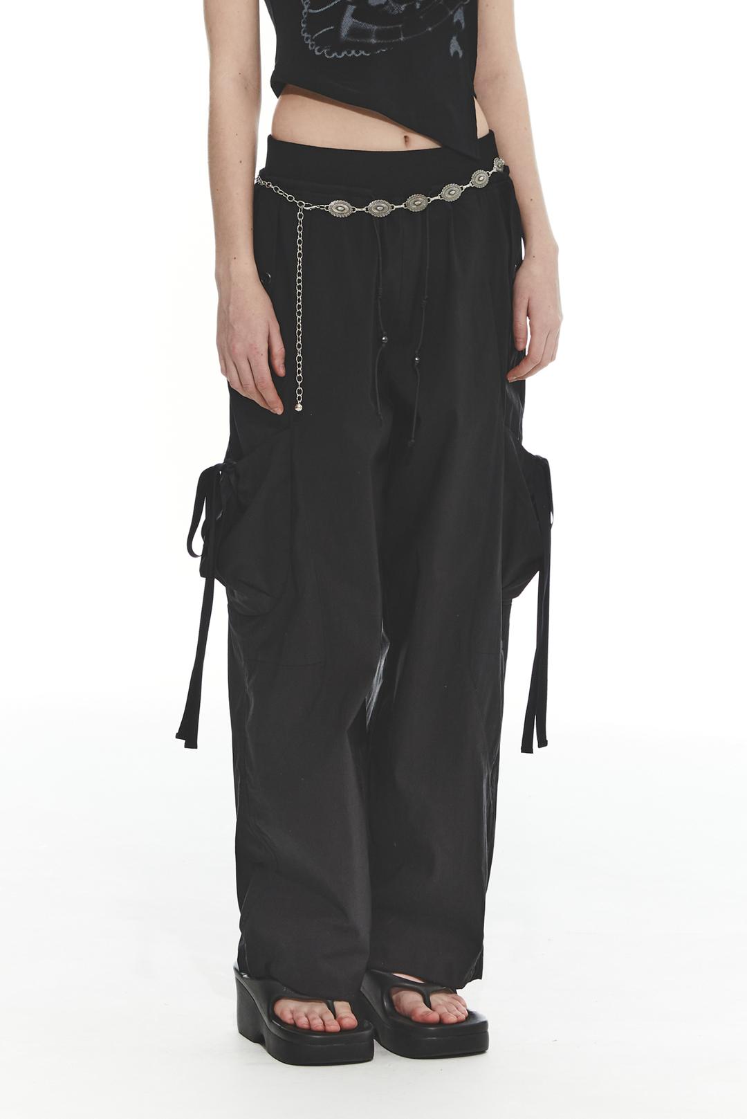 리본 카고 팬츠 (블랙) | 루앱