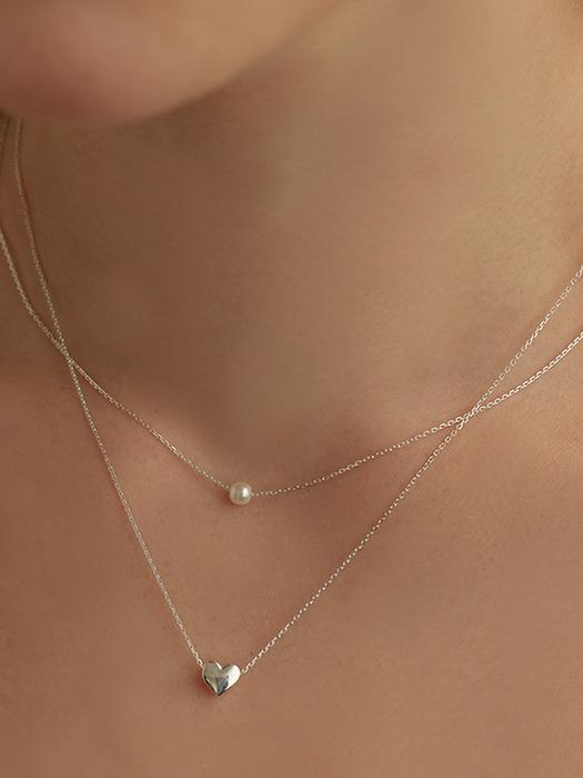 [6mm+10mm 진주귀걸이 증정][레이어드 목걸이] Heart pearl set necklace