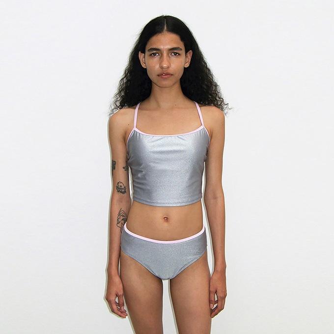 COLOR BLOCK GLITTER BIKINI (silver)