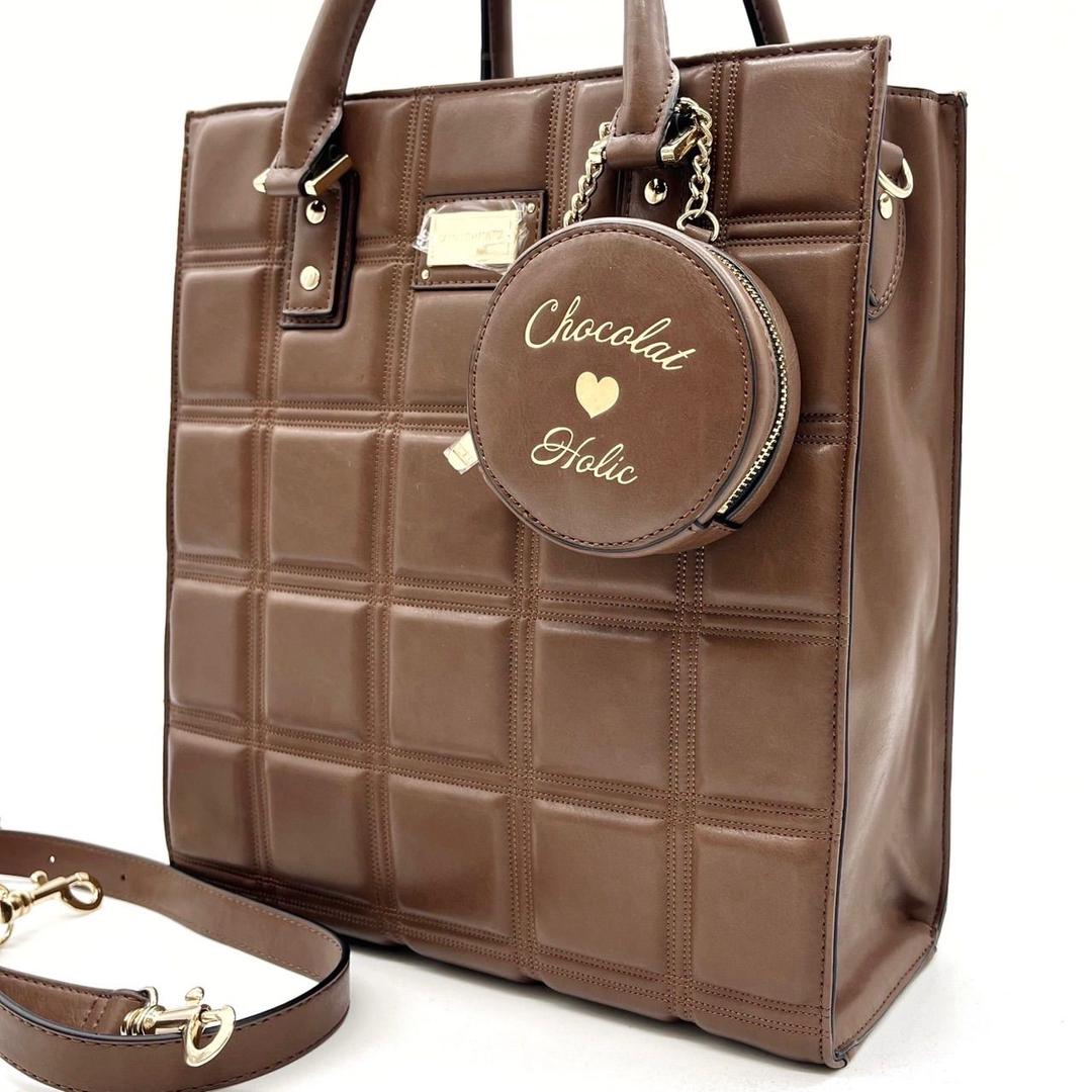 【良品】Samantha vega サマンサベガ トートバッグ ハンドバッグ ショルダーバッグ チョコレート エンボス加工 ポーチ付き レザー 革 ブラウン 茶色 A4収納可能 ユニセックス 男女兼用 メンズ レディース