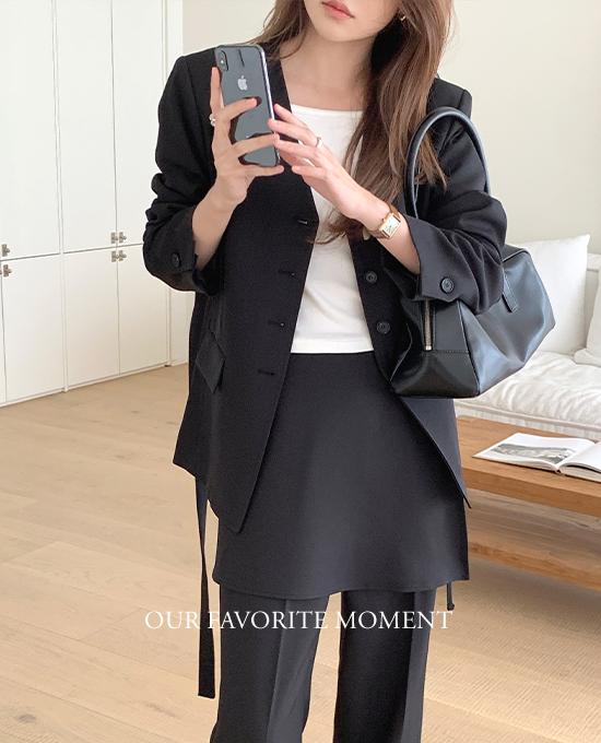 메리어라운드 [봄자켓][봄아우터][하객룩][SET-UP][ofm] 포멀 스트랩 브이넥 오버 자켓 (jk)* 세트로 구매 가능 :-)