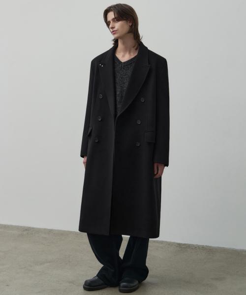 [WOOL 90] 스터디드 체스터 울 더블 코트 [블랙]