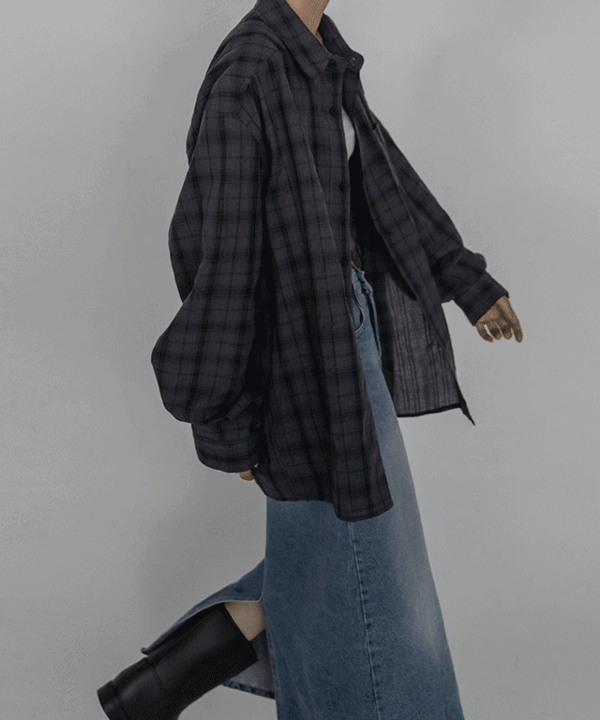 [UNISEX] 크린 오버핏 체크 셔츠