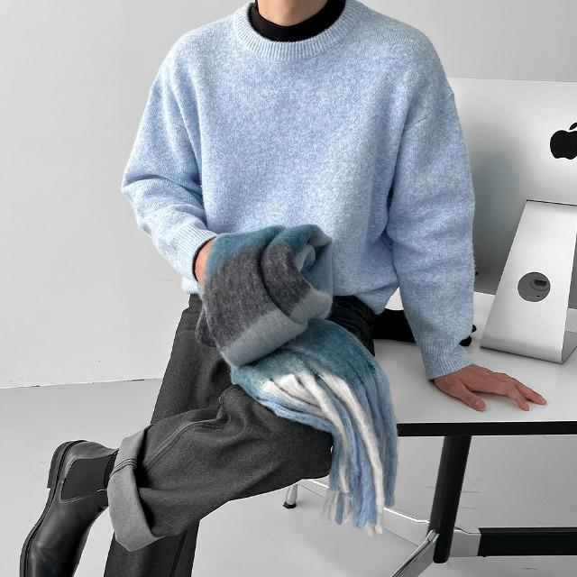 레인보우 라운드 울 오버핏 니트(10color)