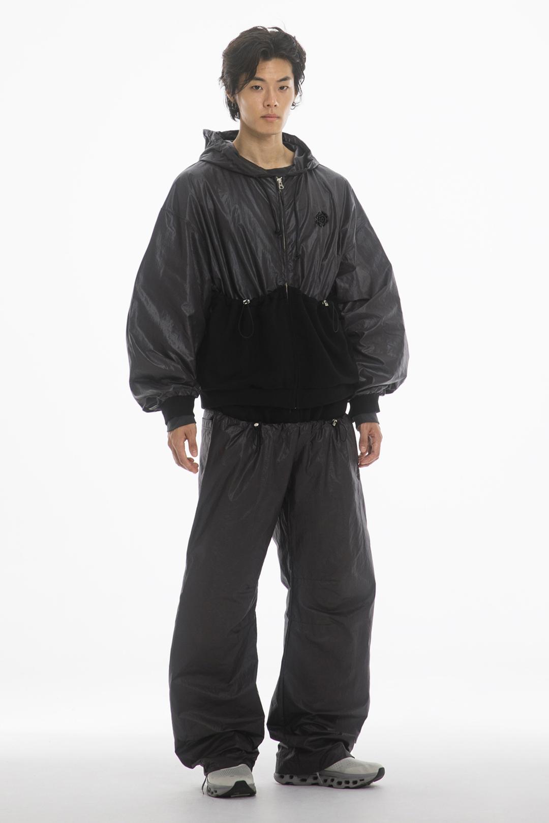 POCKET NYLON HOODED ZIPUP-ASH