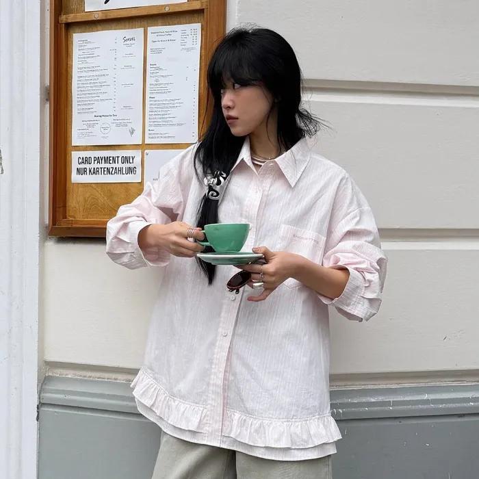 Chouetties by LUCKY CHOUETTE_ Stripe Frill Shirts Blouse (pink) LASAX26310PIL