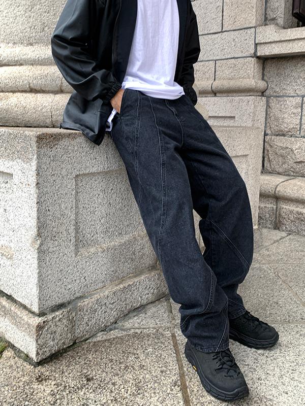 에마 커브 절개 와이드 데님 팬츠