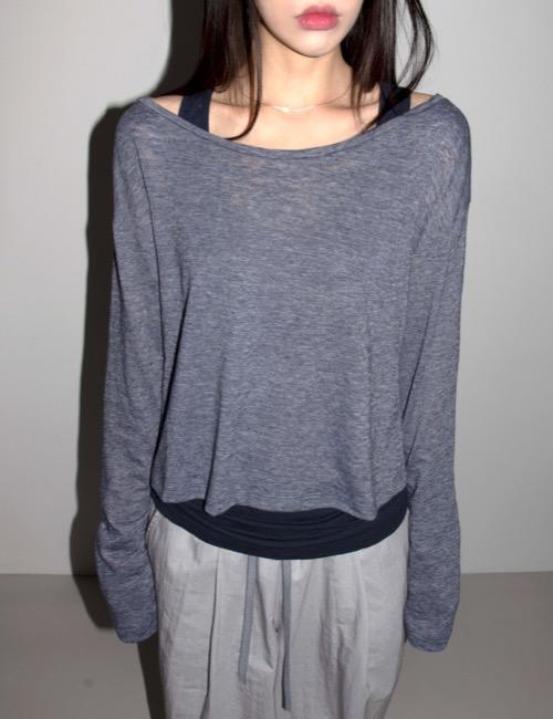 [MADE] delicate slub loose neck tee -  navy
