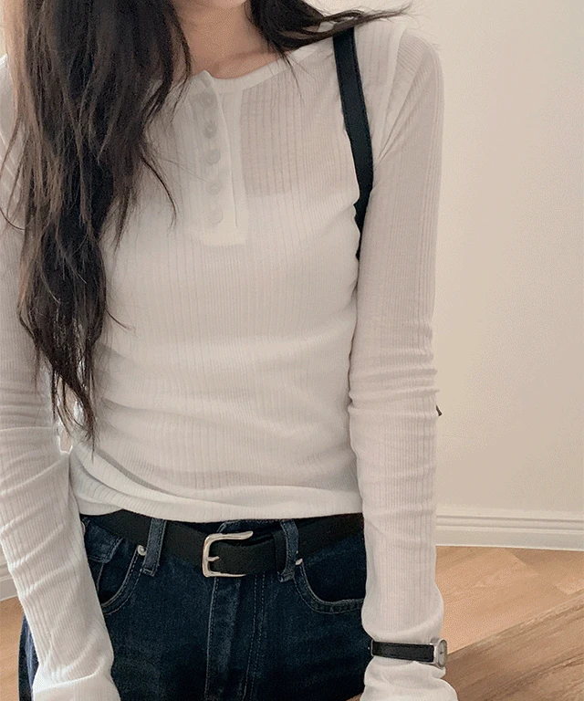 [여리핏/spring🌸]헨리넥 골지 시스루 롱슬리브 티셔츠 - 5color
