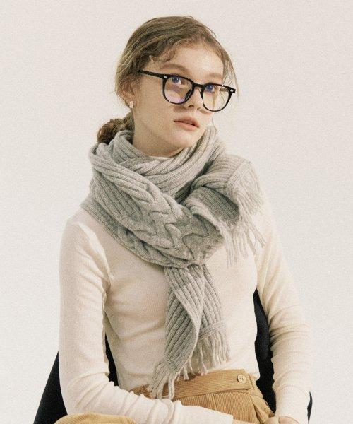 스너그 울 니트 롱 머플러 [그레이,라이트카키]