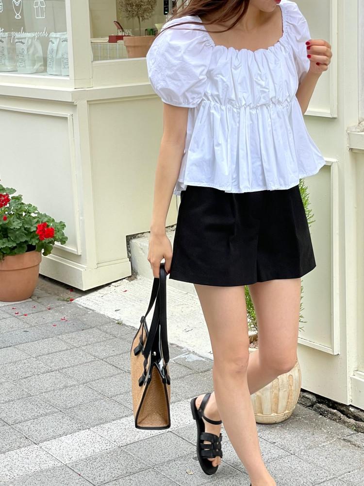 빈치 스퀘어넥 셔링 퍼프 플레어 여름 블라우스