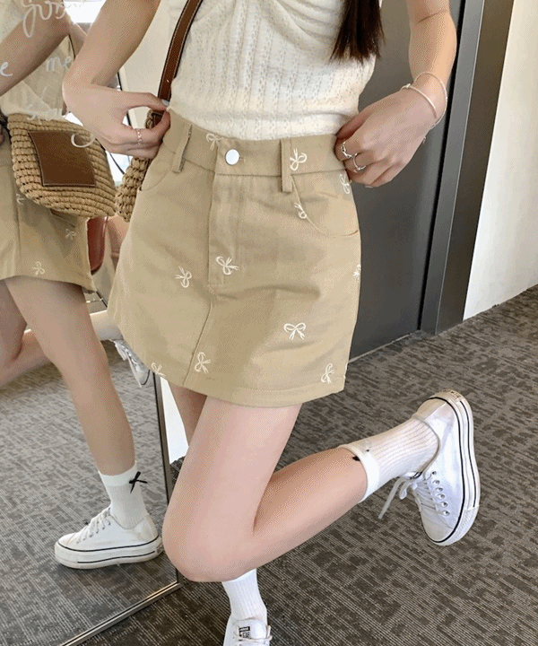 [발레코어룩💗]투토 리본 면 하이웨스트 미니스커트