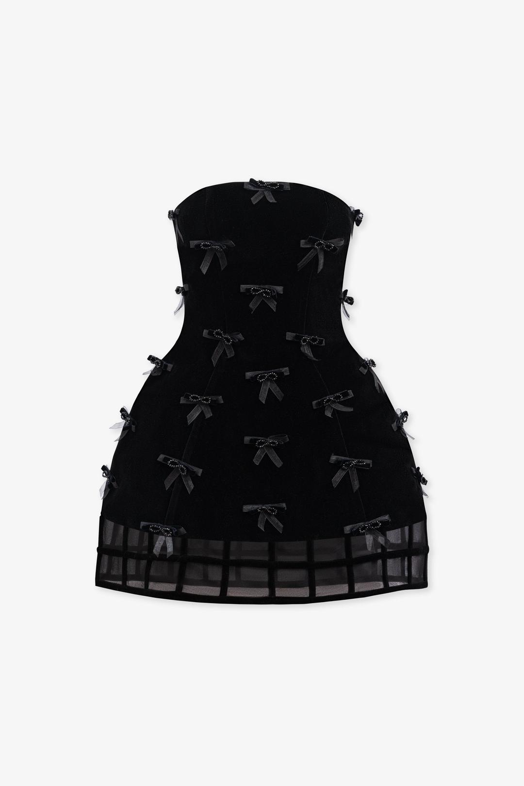 Caray Bow Beaded Mini Dress - XS / Black