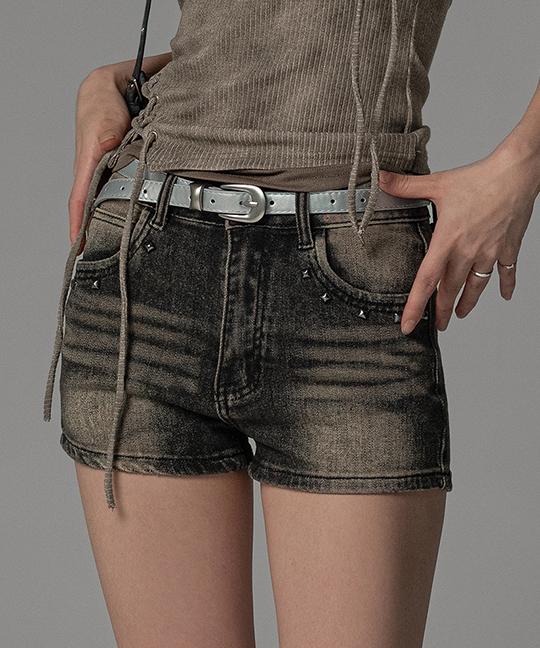 누아뮤트 트리캣 빈티지 워싱 스터드 데님 숏 팬츠 VINTAGE WASHING STUD DENIM SHORT PANTS 워터밤 흠뻑쇼