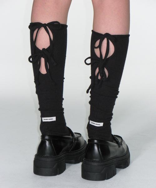 니트 리본 레그워머_블랙