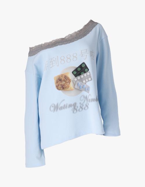Off - Shoulder Loose Top- Waiting Number