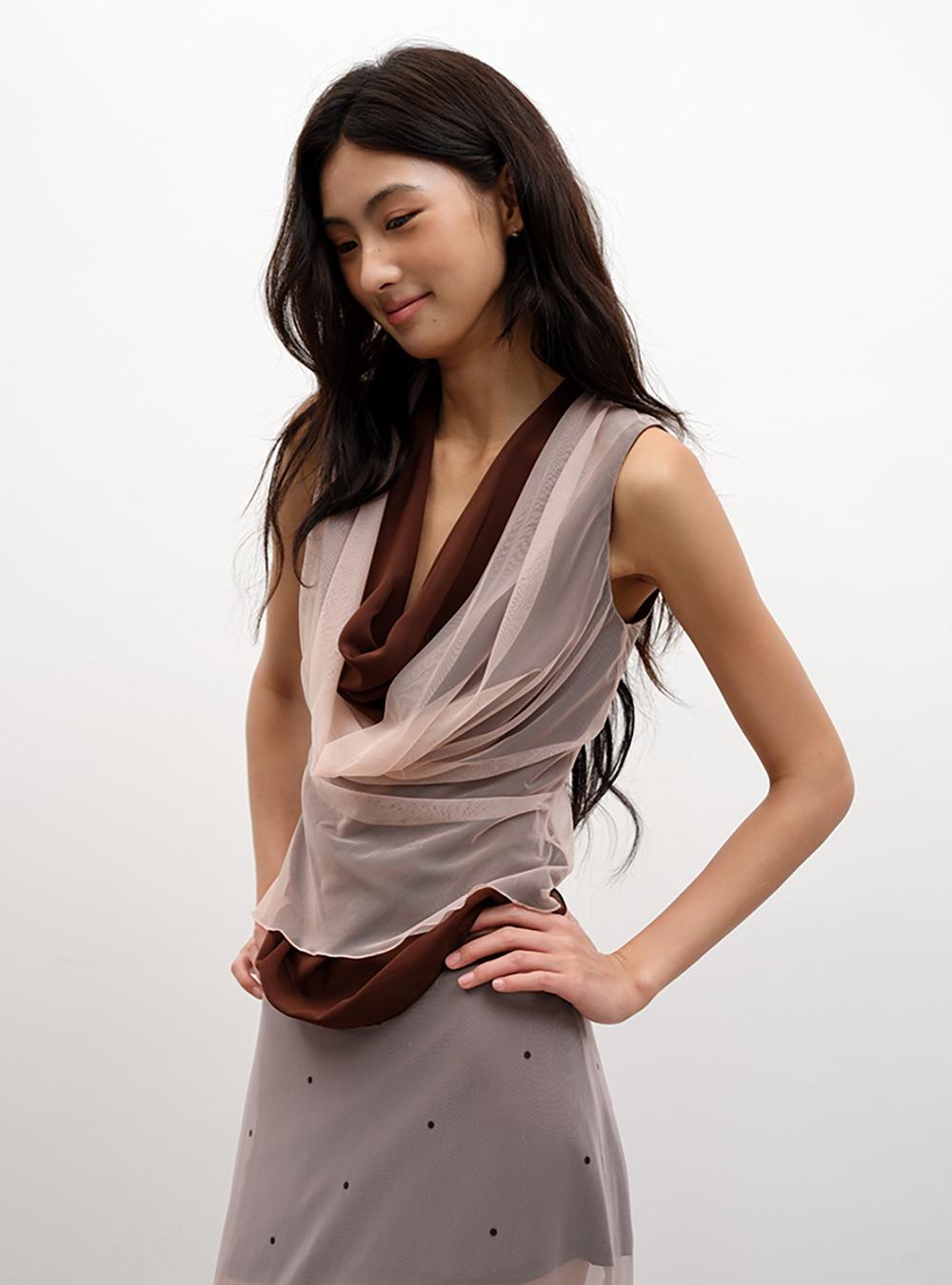 Espresso Mesh Draped Sleeveless