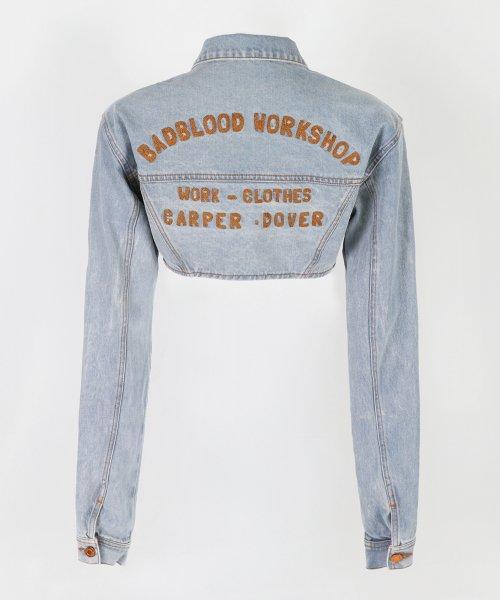 엑스트라 크롭 데님 트러커 자켓 - 미드블루