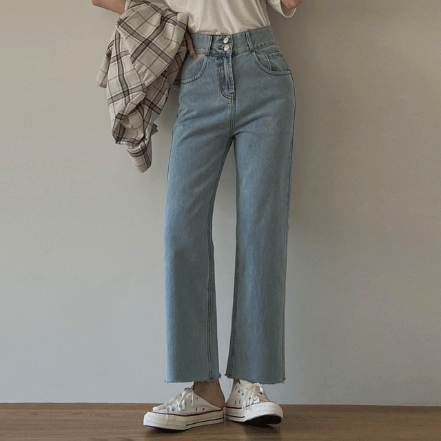 (하이웨스트/깔끔한핏) 투버튼 하이웨스트 와이드 팬츠