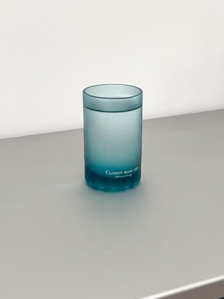 [제작](Cloudy Blue Cup) 파란 레터링 불투명 유리컵 물컵 집들이 선물