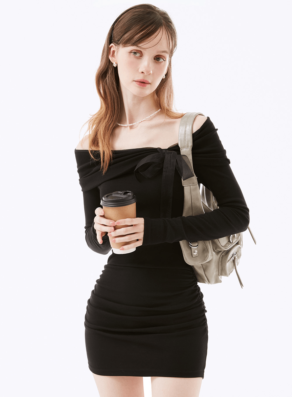 플리프 셔링 드레이프 미니원피스