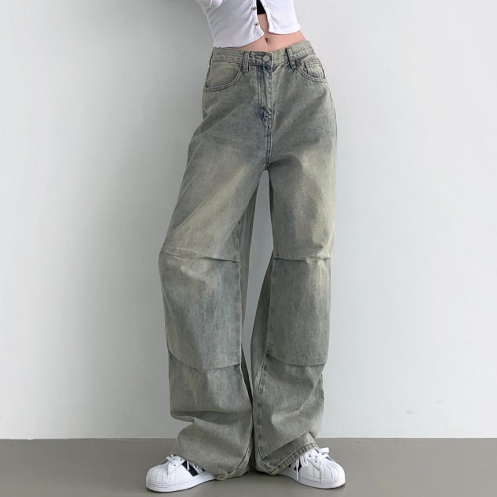 ~XL,4Col[숏&롱/인생핏]무릎 핀턱 벌룬 통와이드핏 데님팬츠