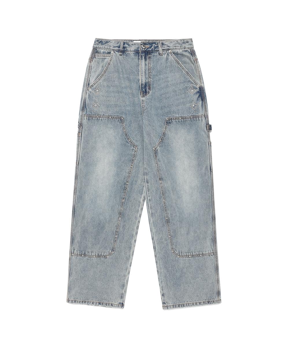 DOUBLE KNEE CARPENTER DENIM PANTS[BLUE]