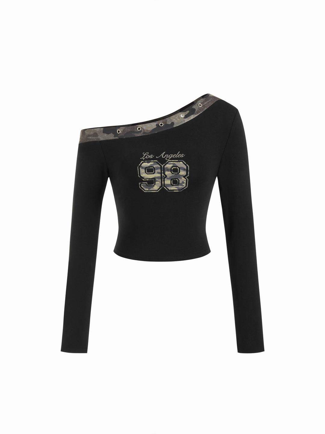 Cotton-blend 98 Asymmetrical Neck Metal Detail Crop Top