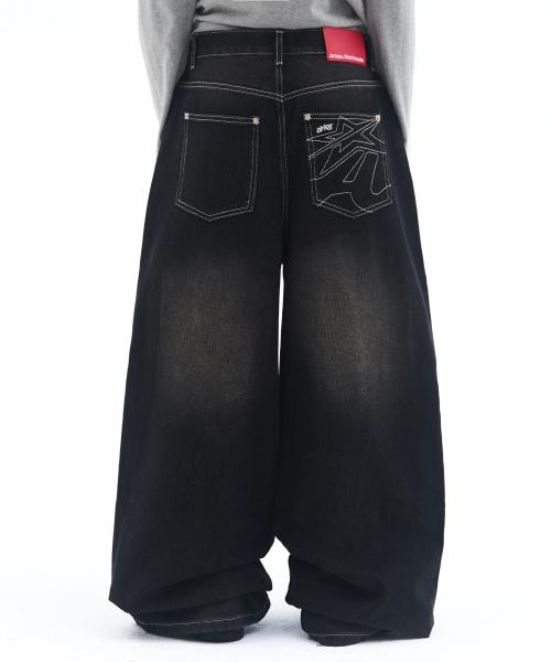 OVERFIT STITCH DENIM PANTS BLACK