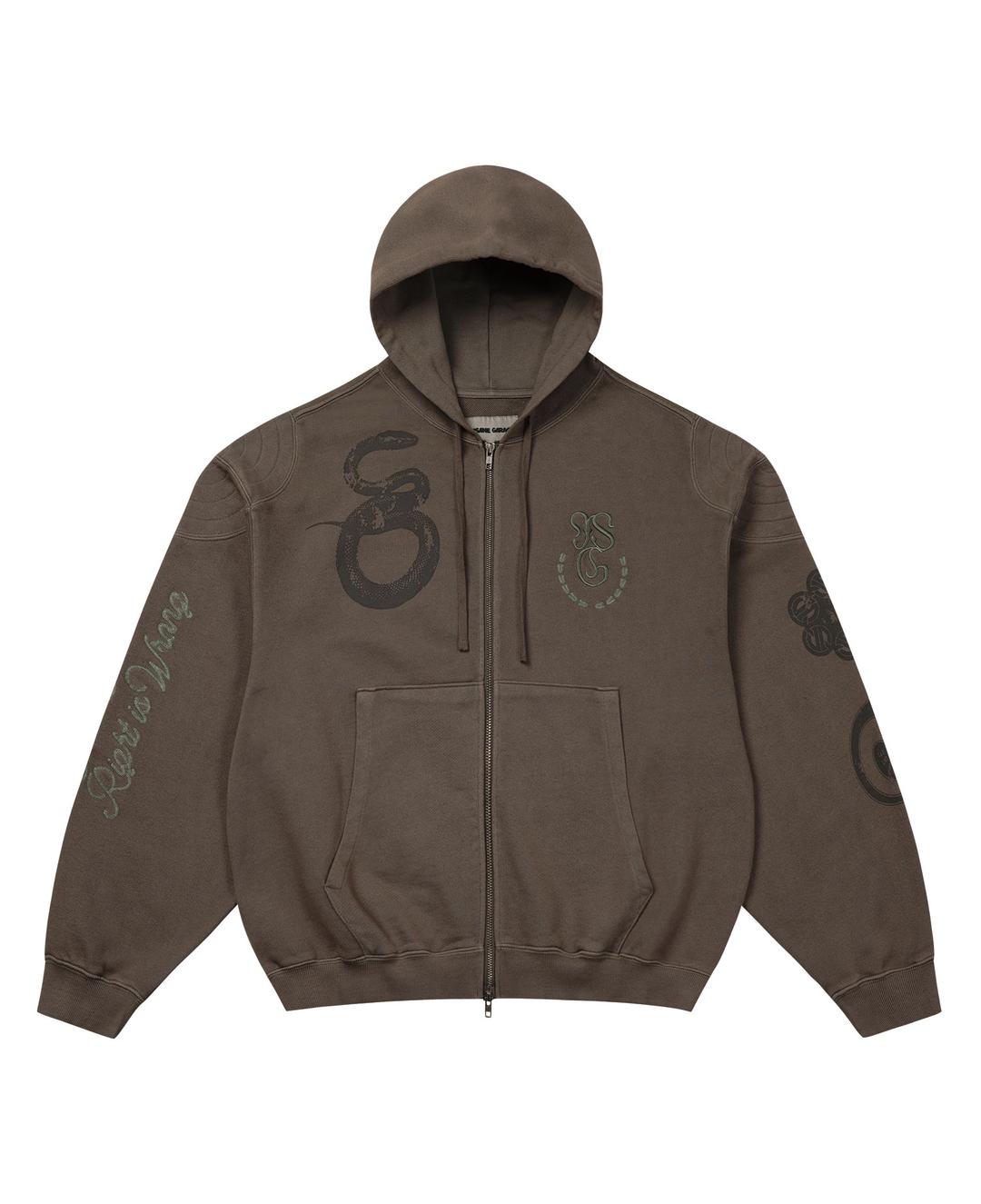 INSANE FLAG PADDED SHOULDER HOODIE_BROWN