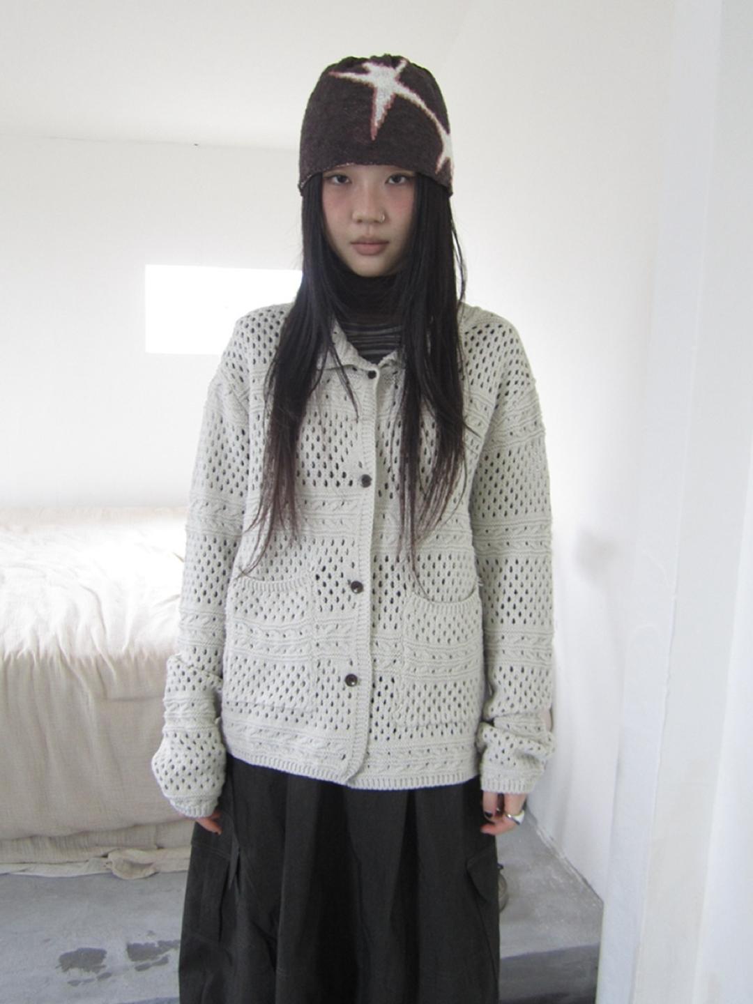 ang:project Crochet Polo Knit Cardigan