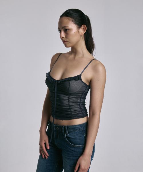 Lsabell Shirring Mesh Top (Charcoal)