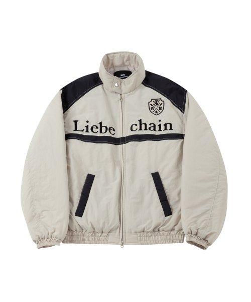 나일론 자수 배색 레이싱 자켓 - 베이지