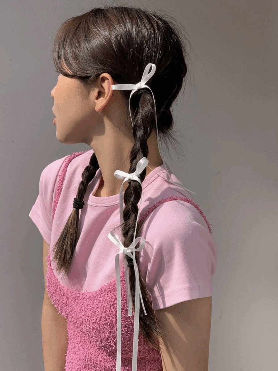 *국내생산/핸드메이드* 롱롱 3개 1쌍 미니 새틴 리본 머리 집게핀 포인트 헤어핀 키치 소녀