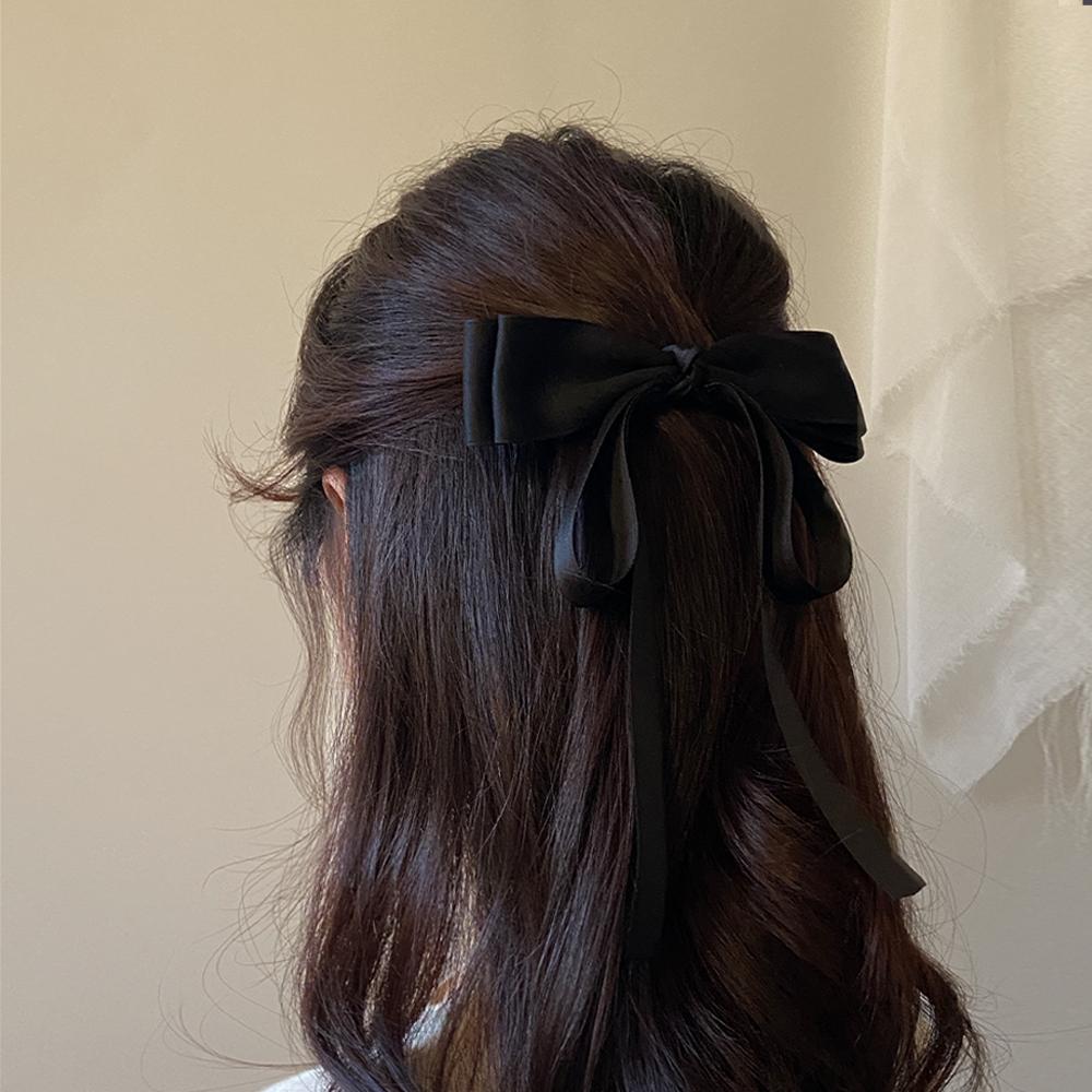 고급 블랙 공단 롱테일 리본핀 테잎리본핀 리본헤어핀